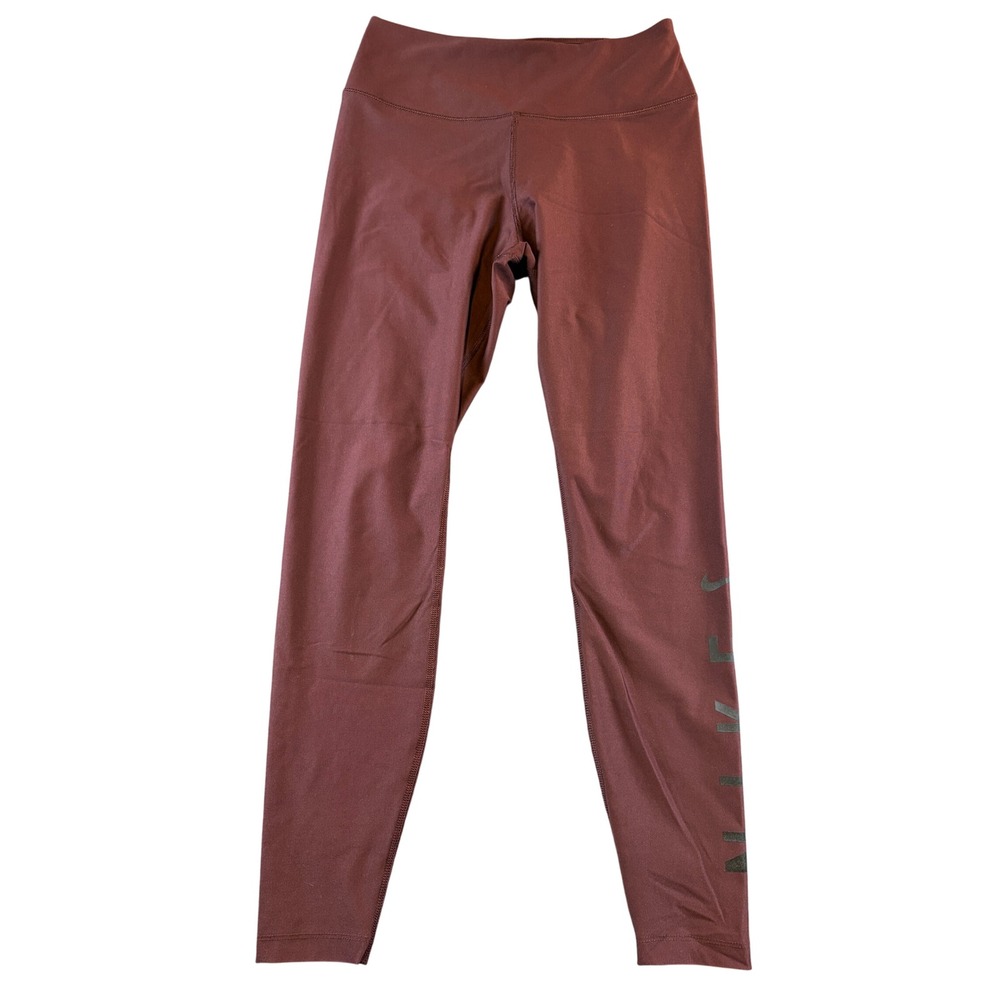 Nike Dri-FIT Burgundy High Waisted Leggings Graphic Logo Tights Small